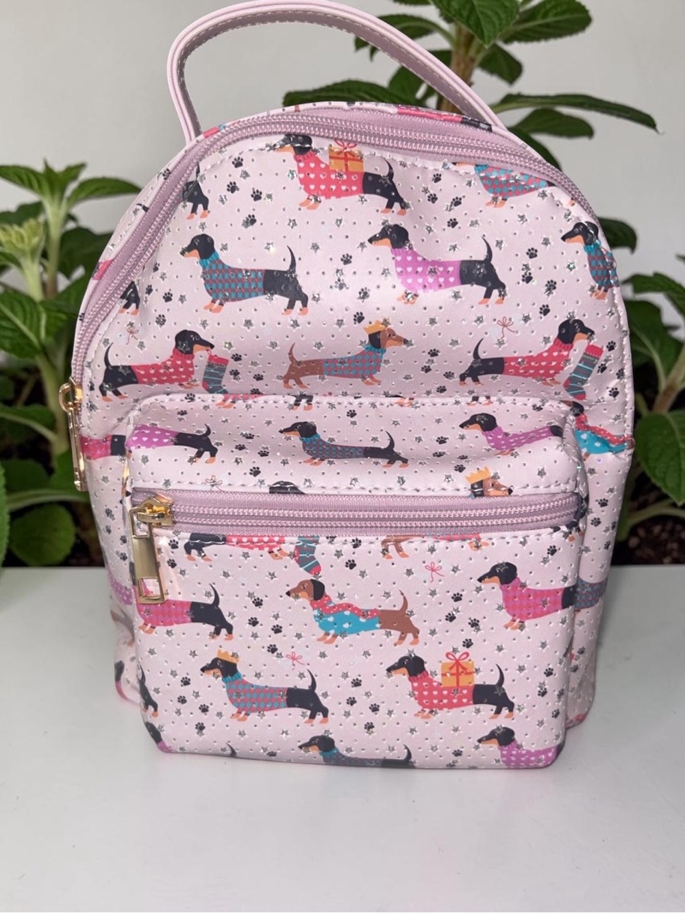 Blue Crush Pink Dachshund Print Mini Backpack